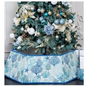 Soulchen 31.5 Inch Coastal Christmas Tree Collar Starfish Ocean Beach Blue